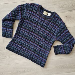 Liz Claiborne Aran Cable Knit Striped Ramie Pullover Sweater Medium